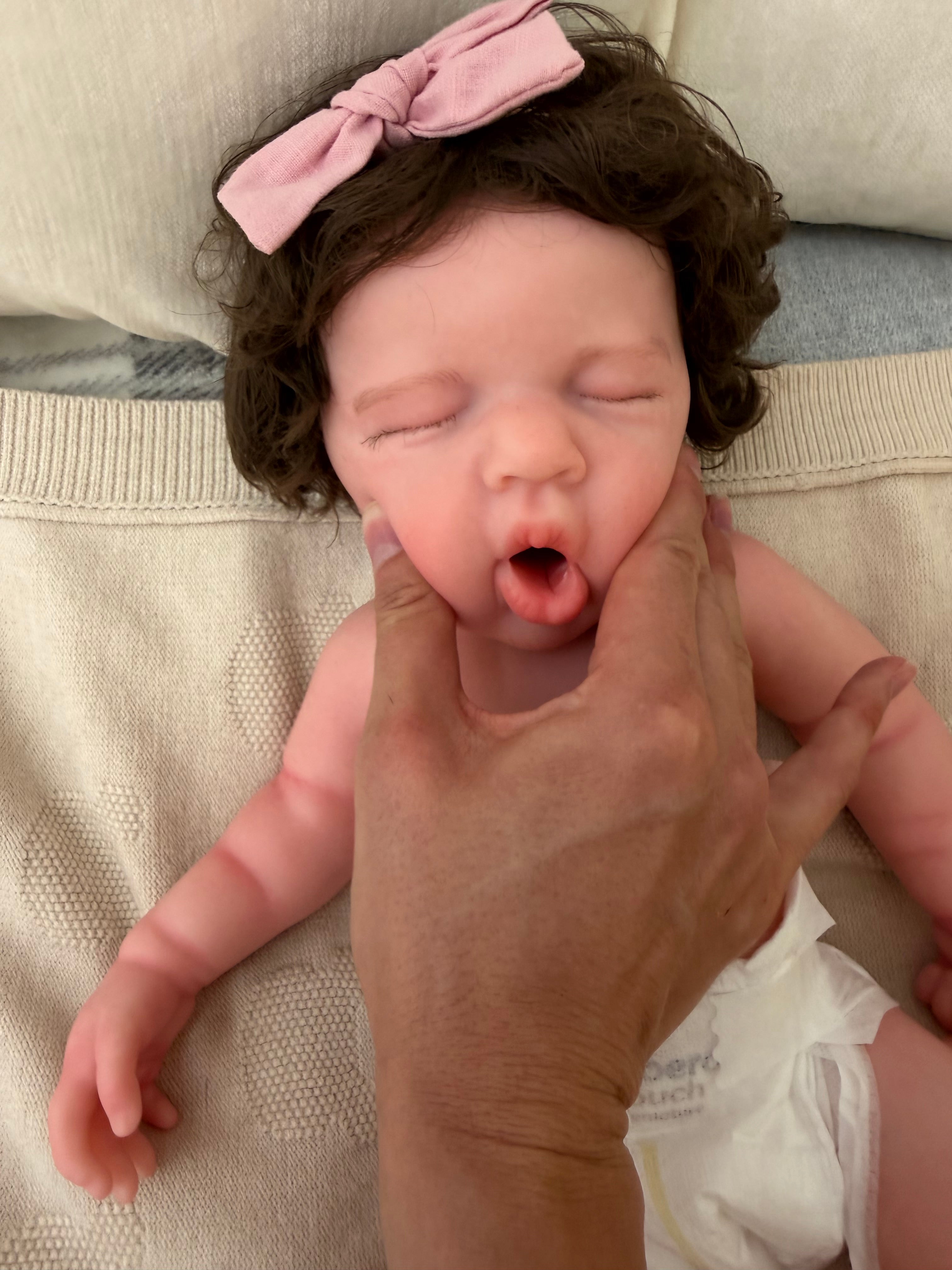 LUCINDA - (Hand-Rooted Nylon Hair)Realistic 100% Silicone Reborn Baby Doll 47cm, Squishy & Floppy