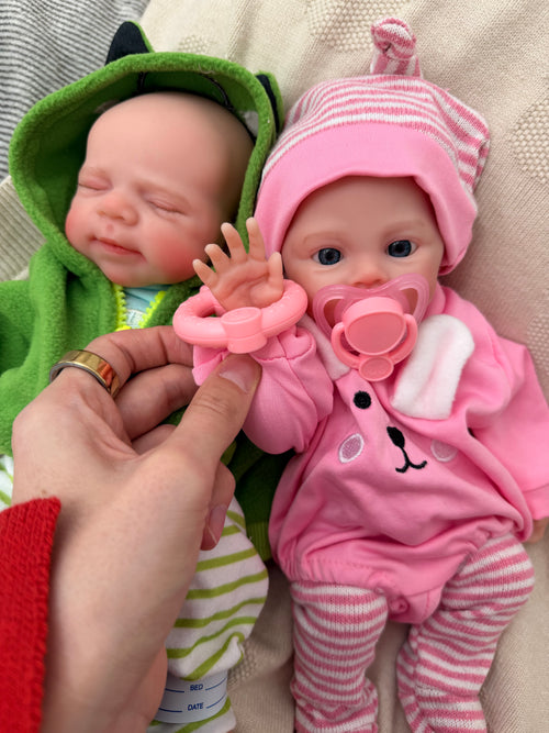 JACK & KIM - Realistic 100% Silicone Reborn Baby Dolls Twins 33cm, Squishy & Floppy