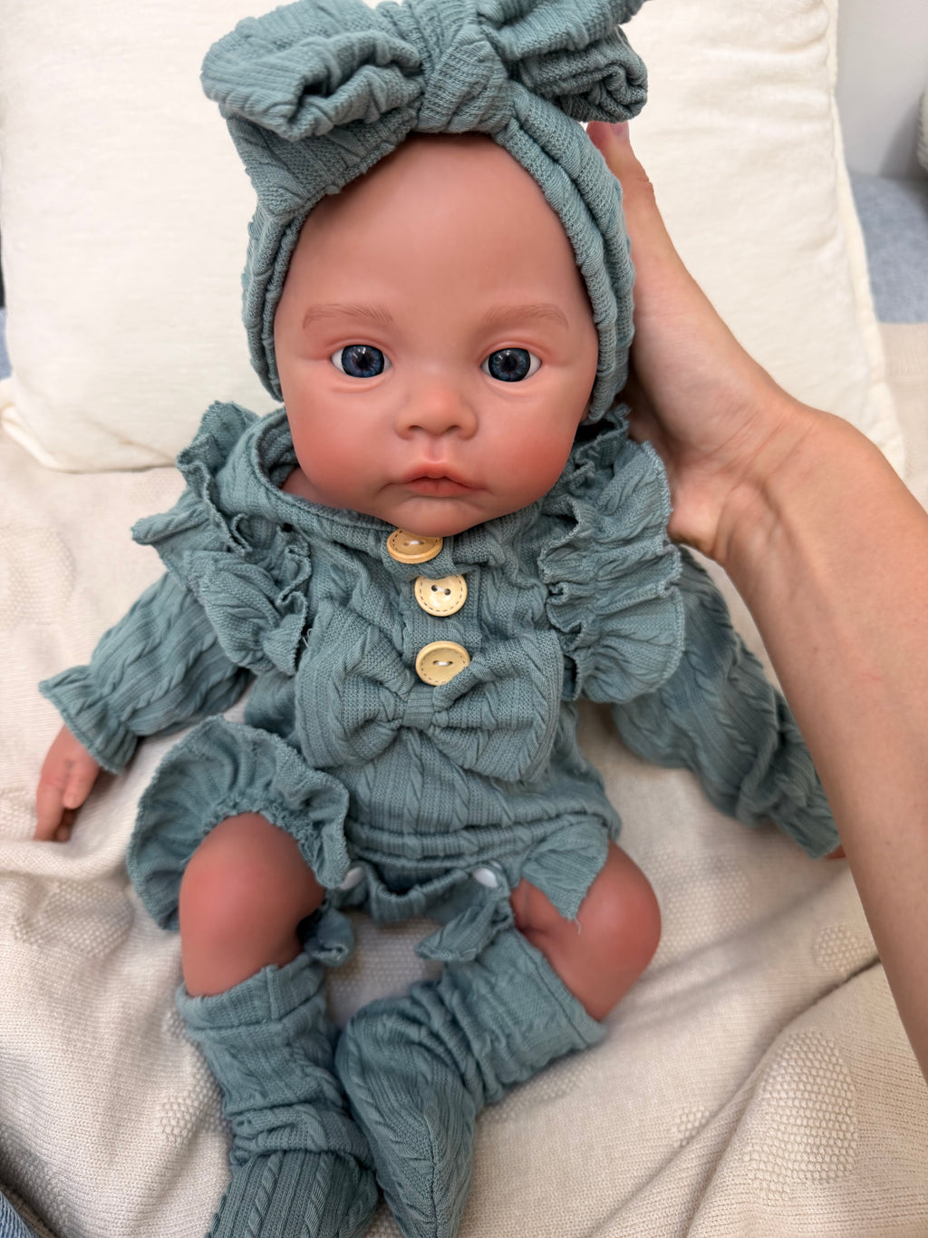 KIM - (Dark Skin) Realistic 100% Silicone Reborn Baby Doll 47cm, Squishy & Floppy
