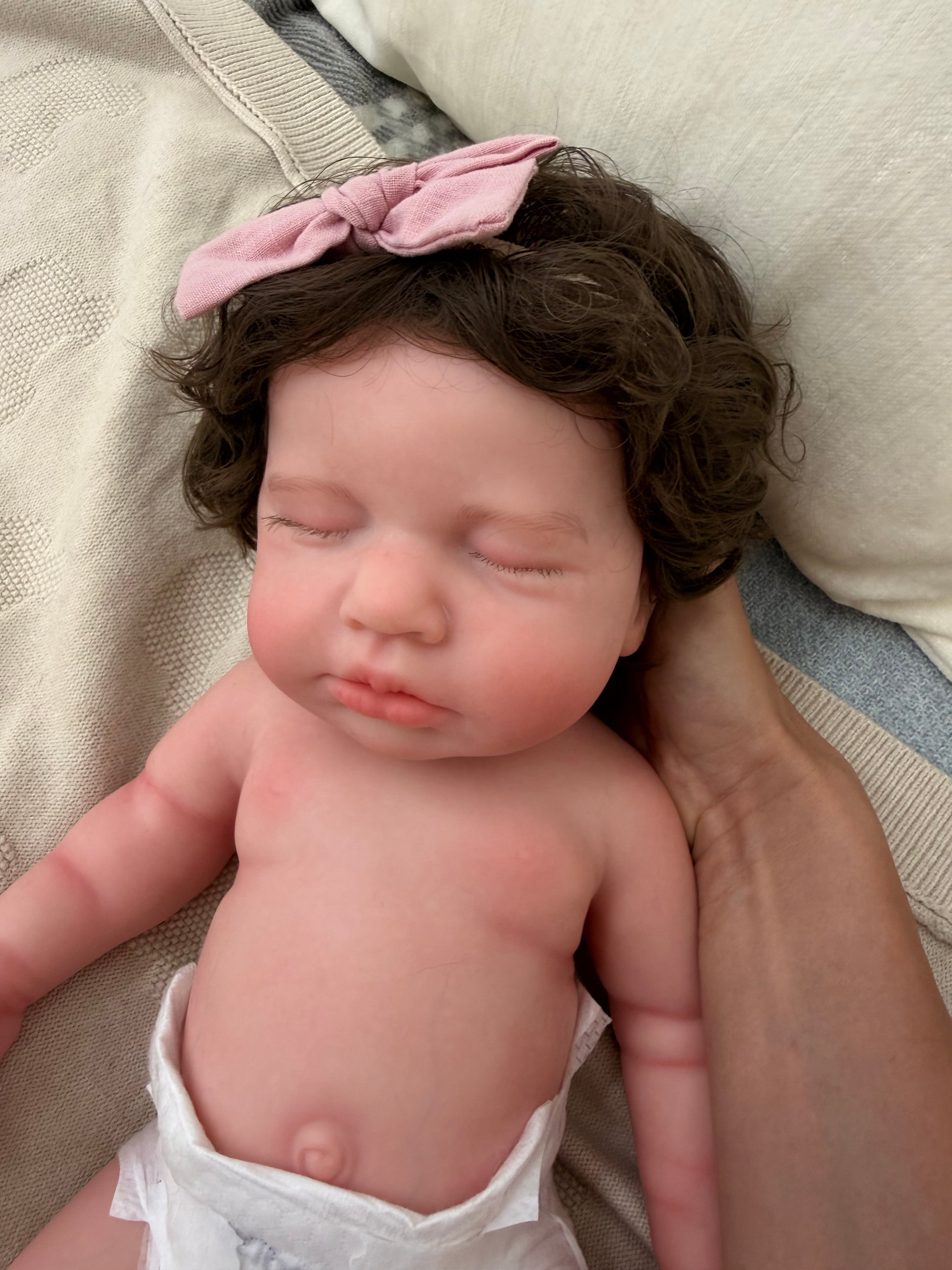 LUCINDA - (Hand-Rooted Nylon Hair)Realistic 100% Silicone Reborn Baby Doll 47cm, Squishy & Floppy