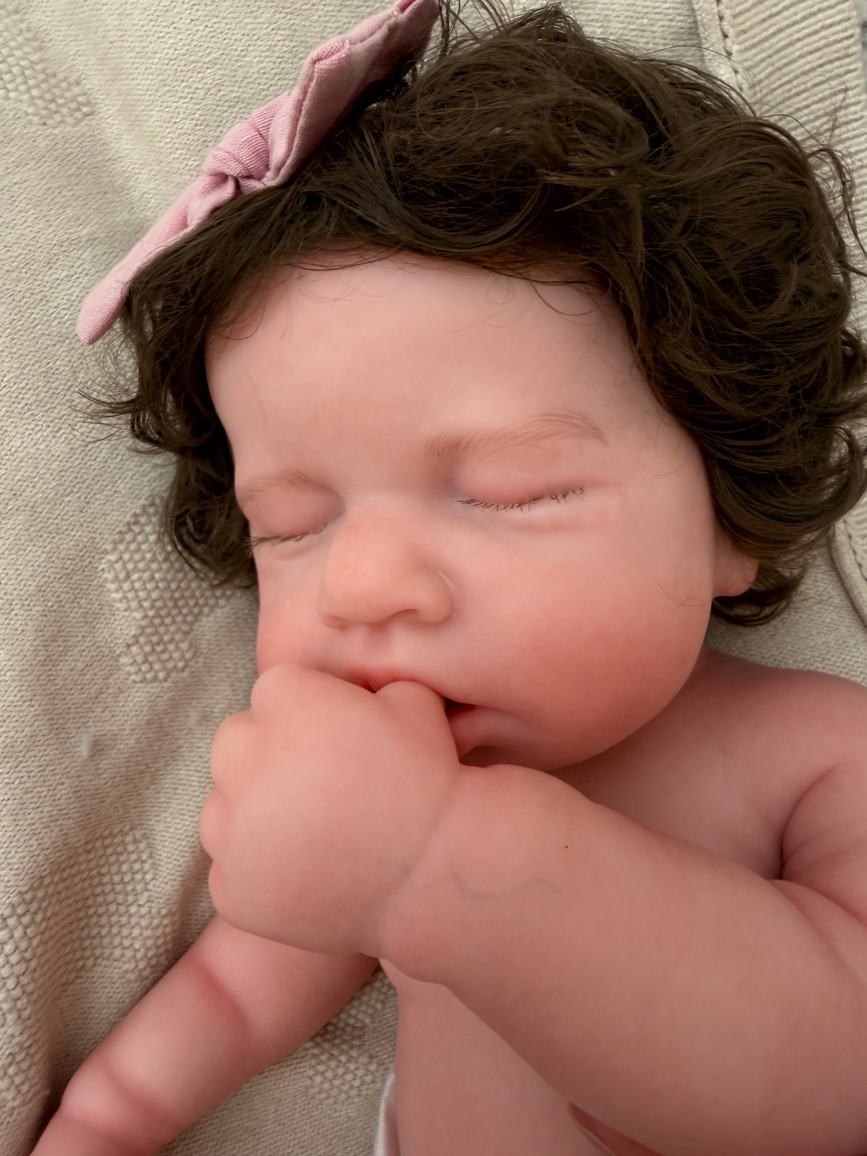 LUCINDA - (Hand-Rooted Nylon Hair)Realistic 100% Silicone Reborn Baby Doll 47cm, Squishy & Floppy