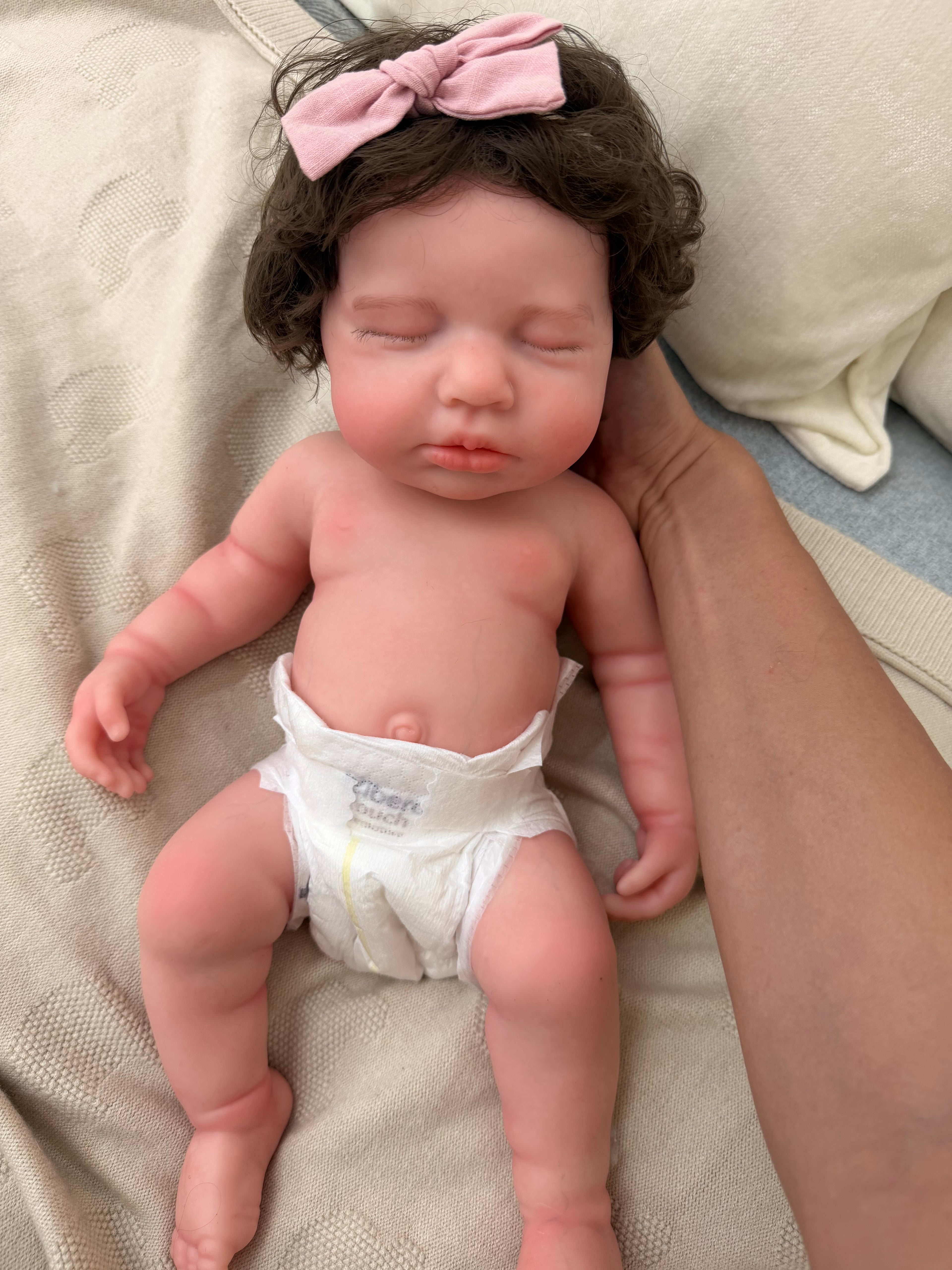 LUCINDA - (Hand-Rooted Nylon Hair)Realistic 100% Silicone Reborn Baby Doll 47cm, Squishy & Floppy